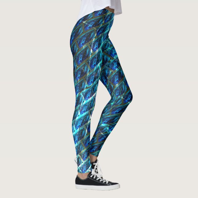 Blauer grauer, gerber oder gelber Ziegeleffekt Leggings (Rechts)