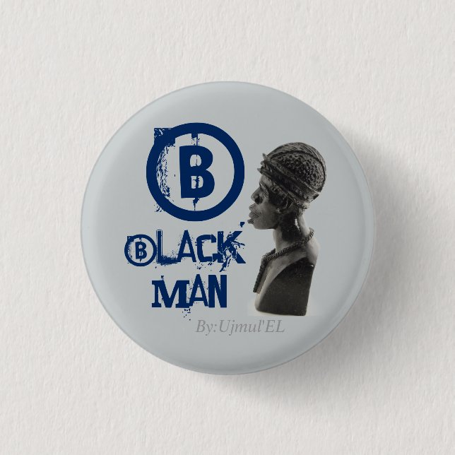 Blauer/grauer Knopf des schwarzen Mannes Button (Vorderseite)