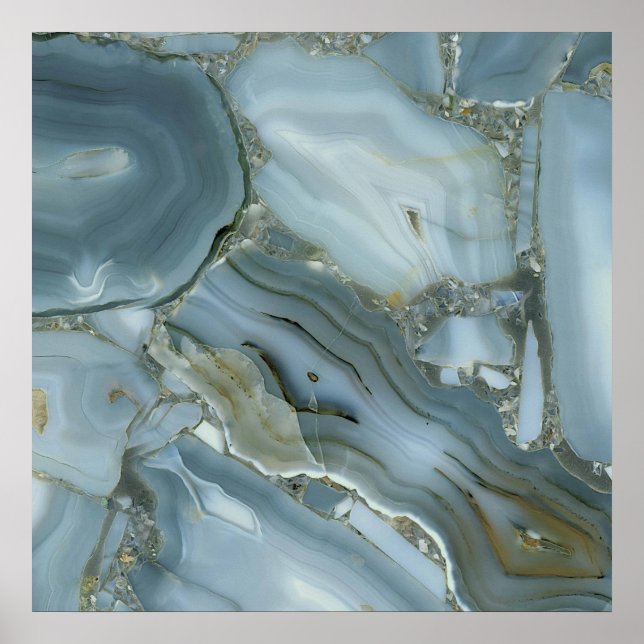 Blauer grauer Marmor mit Goldvene Poster (Vorne)