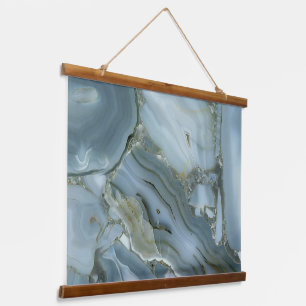 Blauer grauer Marmor mit Goldvene Wandteppich Mit Holzrahmen