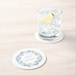 Blauer grauer Monogram Runder Pappuntersetzer