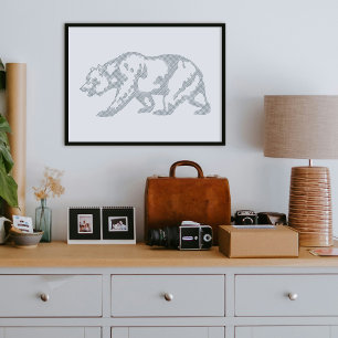 Blauer Grizzlybär Tier Linien Kunst Druck Poster