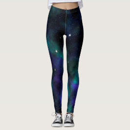 Blauer Grüner Galaxy Celestial Space Leggings