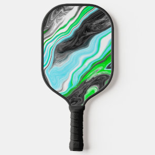 Blauer, grüner und schwarzer Marmor Pour Painting Pickleball Schläger