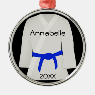 Blauer Gürtel für Kampfkunst Silbernes Ornament