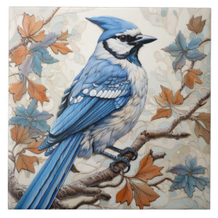 Blauer Häher, blaues und weißes Gefieder Fliese
