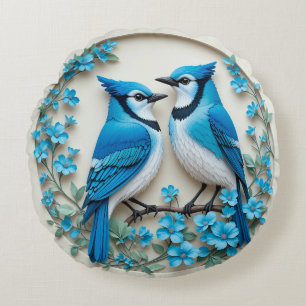 Blauer Häher Gemütliche Naturdekoration & Geschenk Rundes Kissen