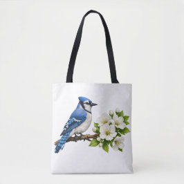 Blauer Häher mit weißen Blüten