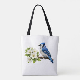Blauer Häher mit weißen Blüten