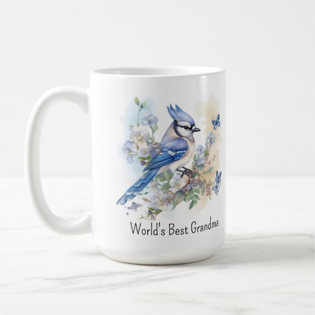 Blauer Häher-Vogelfrühling-Natur-Wildlife-Oma Kaffeetasse (Links)