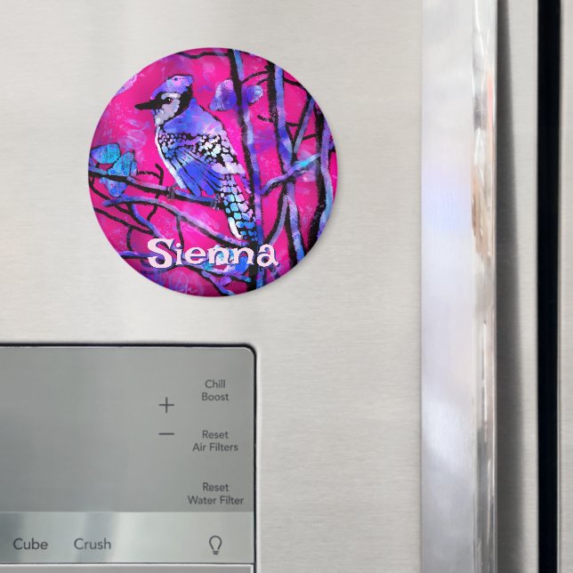 Blauer Häher-Vogeltzweig Rosa Personalisiert  Magnet (In Situ (Kühlschrank))