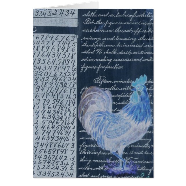Blauer Hahn mit Vintage-Papier (Vorne)