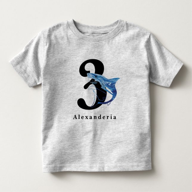 Blauer Hai 3. Geburtstagsname Kleinkind T-shirt (Vorderseite)