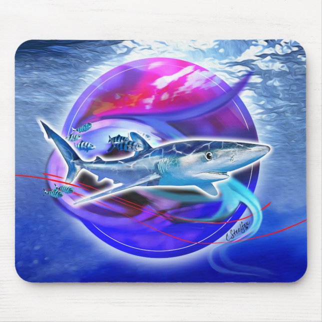 Blauer Hai und Pilotenfisch Mousepad (Vorne)