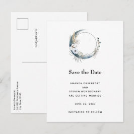 Blauer Halbmond mit weißen Blume Ankündigungspostkarte