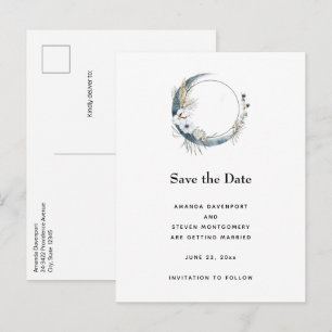 Blauer Halbmond mit weißen Blume Ankündigungspostkarte