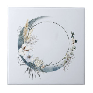 Blauer Halbmond mit weißen Blume Fliese