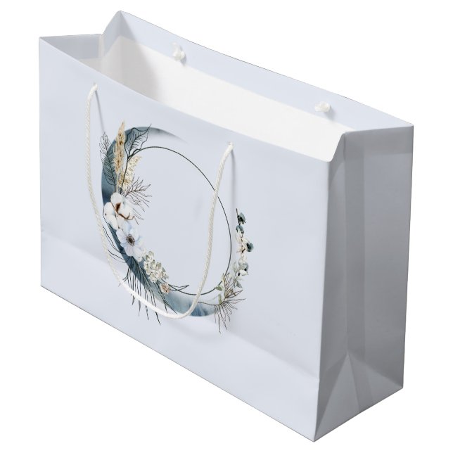 Blauer Halbmond mit weißen Blume Große Geschenktüte (Vorderseite Schrägansicht)