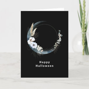 Blauer Halbmond mit weißen Blume Halloween Feiertagskarte
