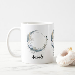 Blauer Halbmond mit weißen Blume Kaffeetasse