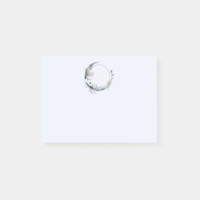 Blauer Halbmond mit weißen Blume Post-it Klebezettel (Vorderseite)