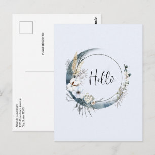 Blauer Halbmond mit weißen Blume Postkarte