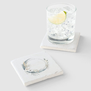 Blauer Halbmond mit weißen Blume Steinuntersetzer