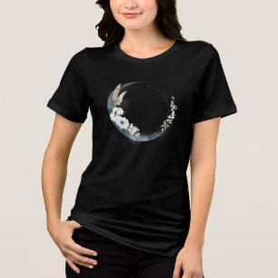 Blauer Halbmond mit weißen Blume Tri-Blend Shirt