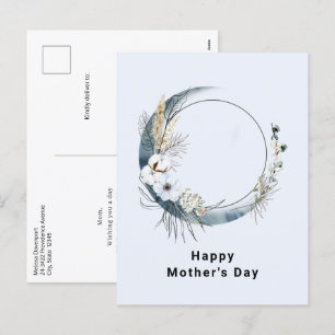 Blauer Halbmond mit weißer Blume Muttertag Feiertagspostkarte