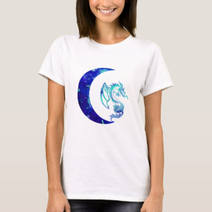 Blauer Halbmond und Drache T-Shirt