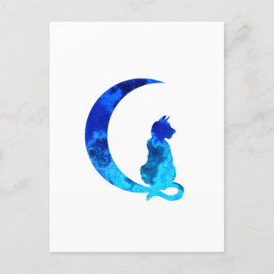 Blauer Halbmond und Katze Postkarte