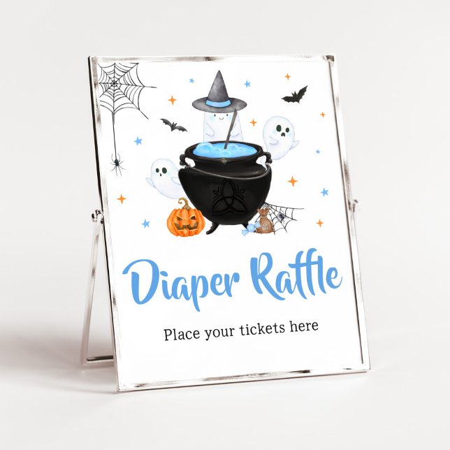 Blauer Halloween Baby brütet Windeln Poster (Baby is Brewing Baby Shower Diaper Raffle Sign)