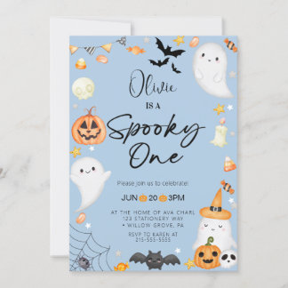 Blauer Halloween Ghost 1. Junge Geburtstag Einladung
