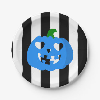 blauer Halloween-Herz-Kürbis gestreift Pappteller