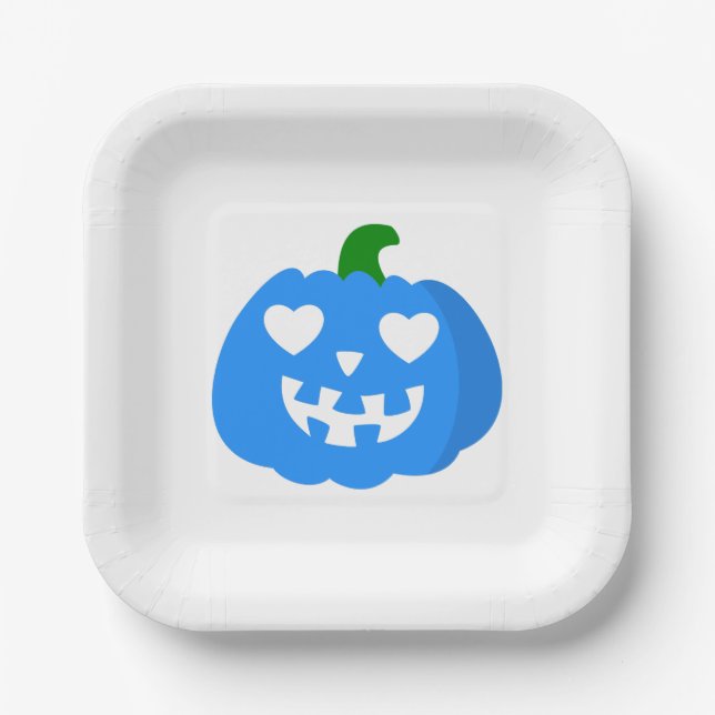 blauer Halloween-Herz-Kürbis-Jack-o-Laterne Pappteller (Vorderseite)