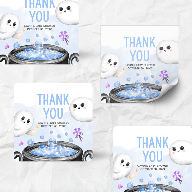 Blauer Halloween ist eine Baby-Dusche Quadratischer Aufkleber (Oh Sheet It's a Boo-y Halloween Baby Shower Sticker)