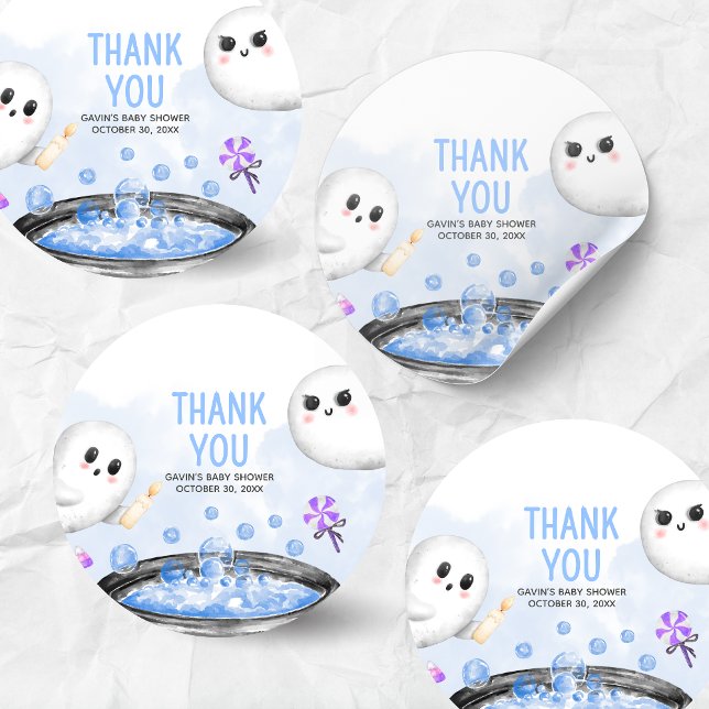 Blauer Halloween ist eine Baby-Dusche Runder Aufkleber (Oh Sheet It's a Boo-y Halloween Baby Shower Sticker)