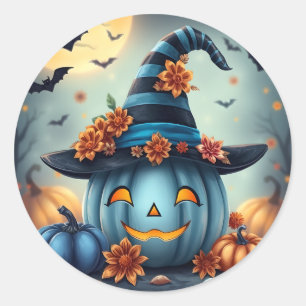 Blauer Halloween-Kürbis Jack-o-lantern Runder Aufkleber