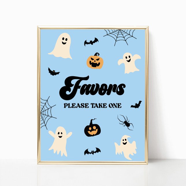 Blauer Halloween Spooky Gastgeschenke Zeichen Poster (Von Creator hochgeladen)