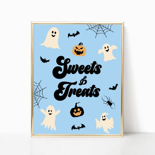 Blauer Halloween Spooky Süßigkeiten und Leckereien Poster