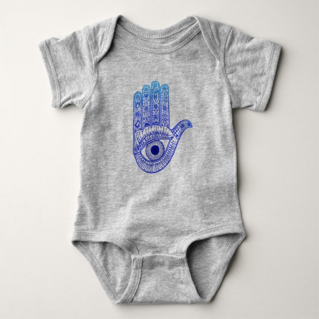 Blauer Hamsa Hand / böse Augenschutzmittel / Hand  Baby Strampler (Vorderseite)