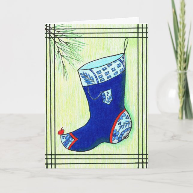 Blauer Hanbok WeihnachtsStrumpf Feiertagskarte (Vorderseite)