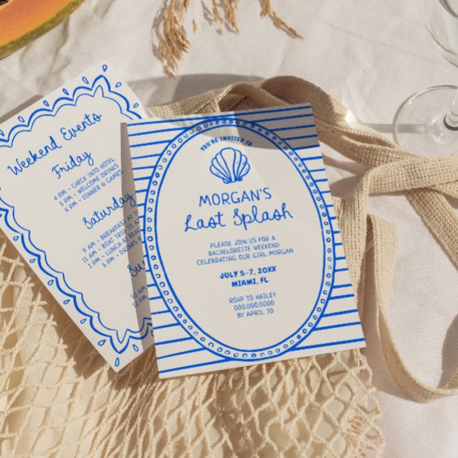 Blauer Hand gezeichnet letzte Splash Bachelorette Einladung (Von Creator hochgeladen)