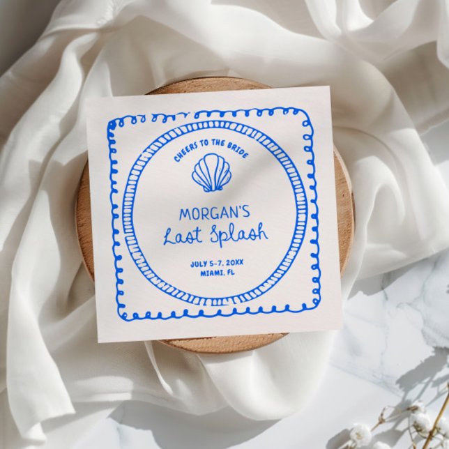 Blauer Hand gezeichnet letzte Splash Bachelorette Serviette (Von Creator hochgeladen)