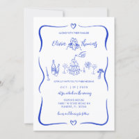 Blauer Hand gezeichnete Whimsical Wedding Einladun