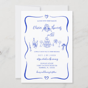 Blauer Hand gezeichnete Whimsical Wedding Einladun Einladung