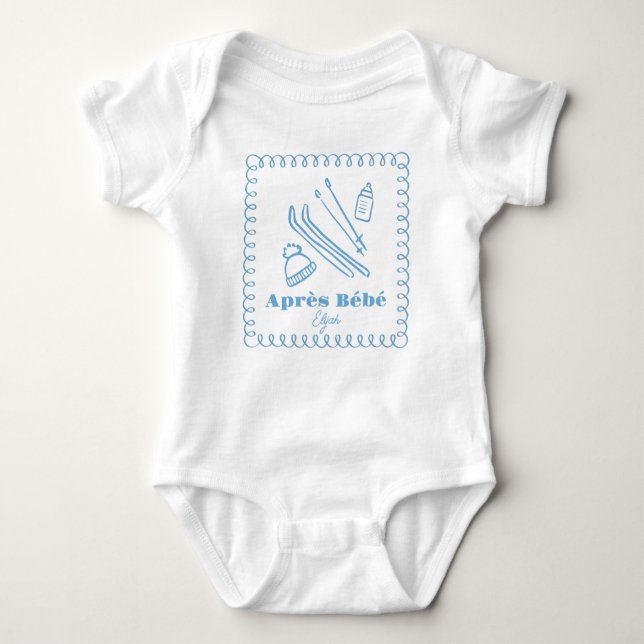 Blauer handGezeichnet Après Bébé Winter Ski Boy Baby Strampler (Vorderseite)