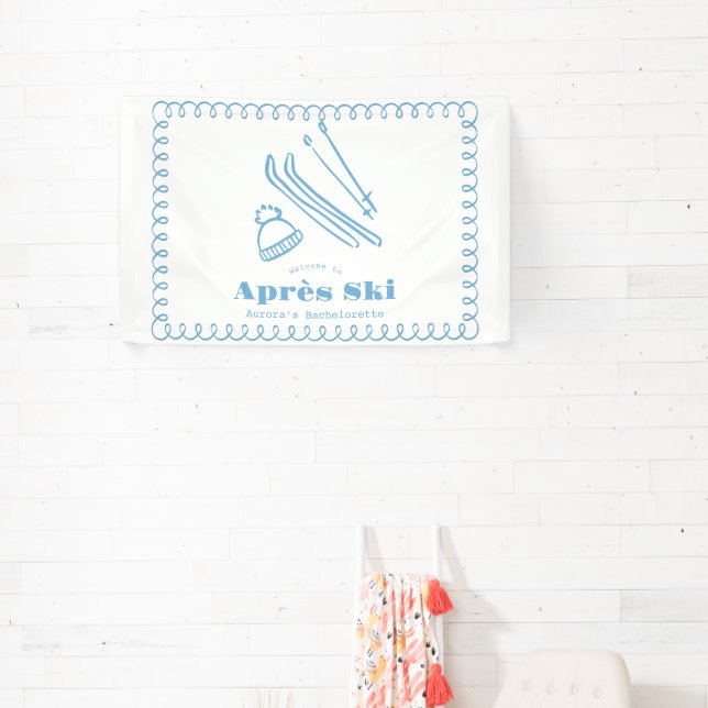Blauer handGezeichnet Winteraprès Ski Bachelorette Banner (InSitu)