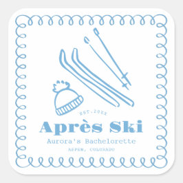 Blauer handGezeichnet Winteraprès Ski Bachelorette Quadratischer Aufkleber