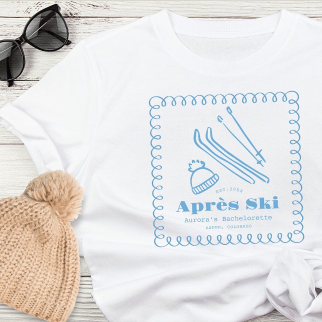 Blauer handGezeichnet Winteraprès Ski Bachelorette T-Shirt (Von Creator hochgeladen)